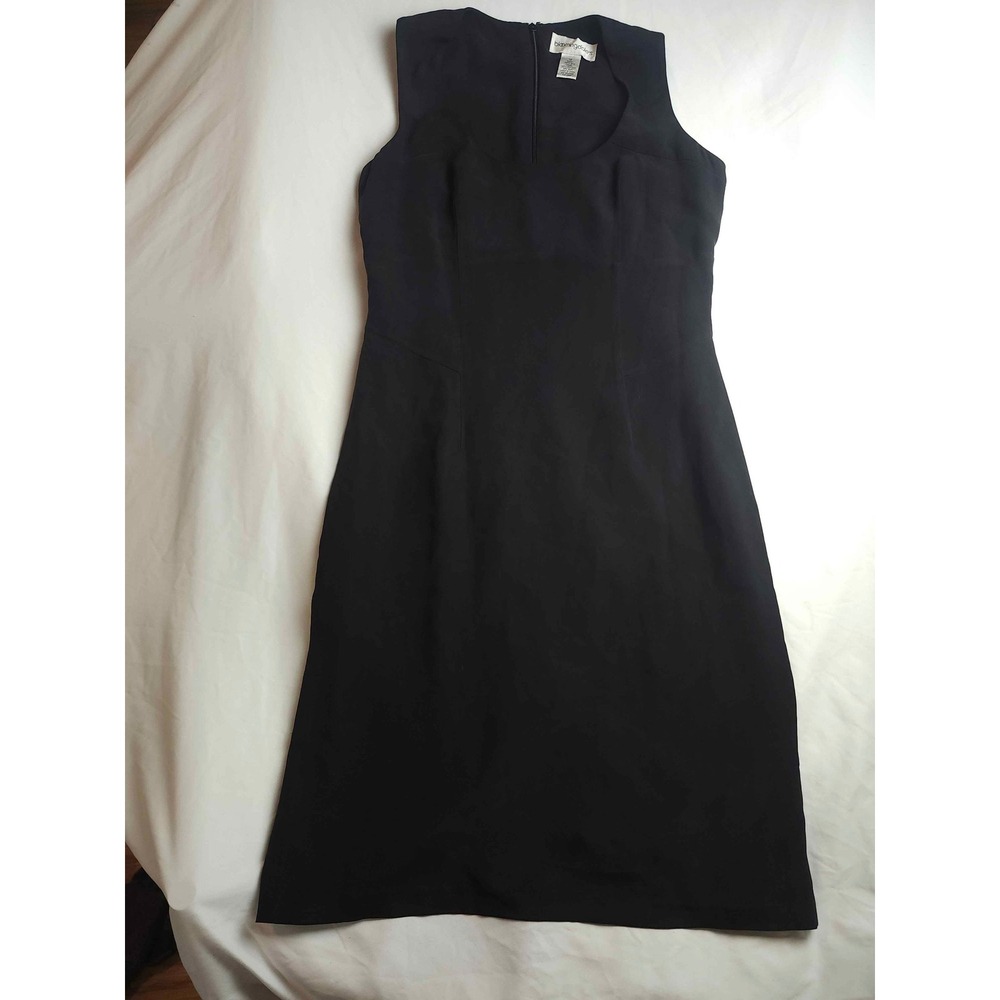 Bloomingdales Black 100% Silk Sleeveless Scoop Neck Sheath Midi Dress Size 12